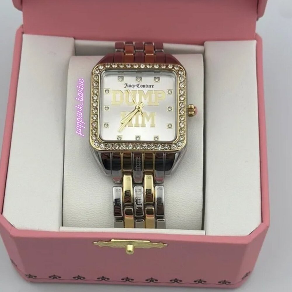 Juicy Couture‎ Dump Him Bling Watch NIB Y2K Gold Silver Crystal Square